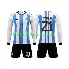 Fußballtrikots Argentinien 3 Stars Paulo Dybala 21 Kinder FIFA WM 2022 Langarm Heimtrikotsatz kaufen